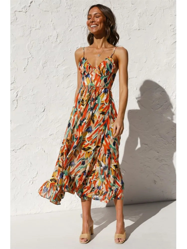 Classic Multicolor Summer Party Wedding Midi Dress for Women