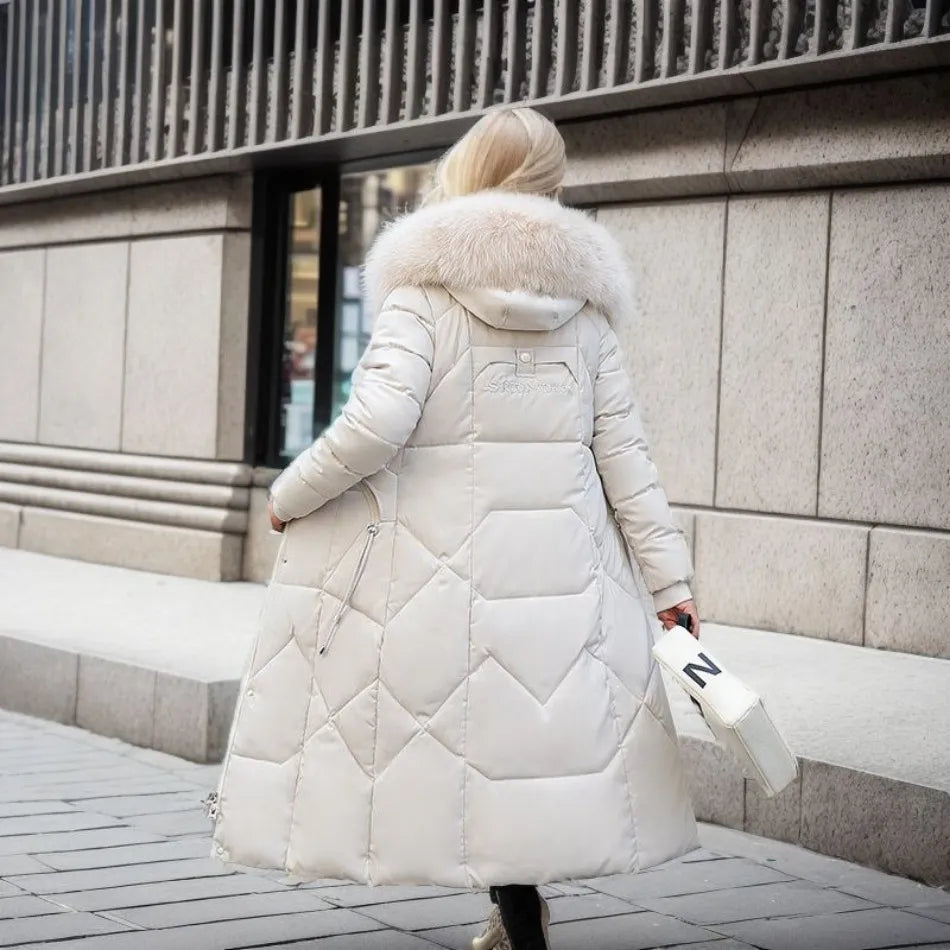Women’s Quilted Winter Coat with Hood Trim