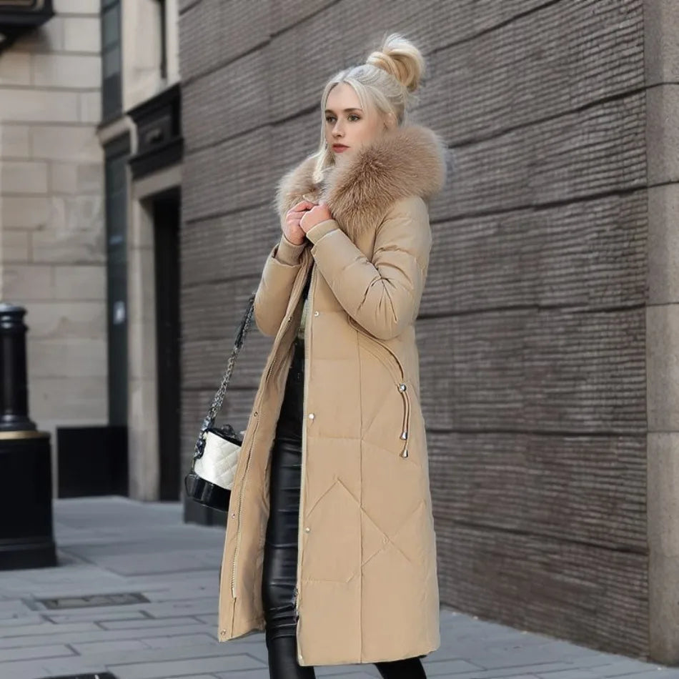 Women’s Quilted Winter Coat with Hood Trim