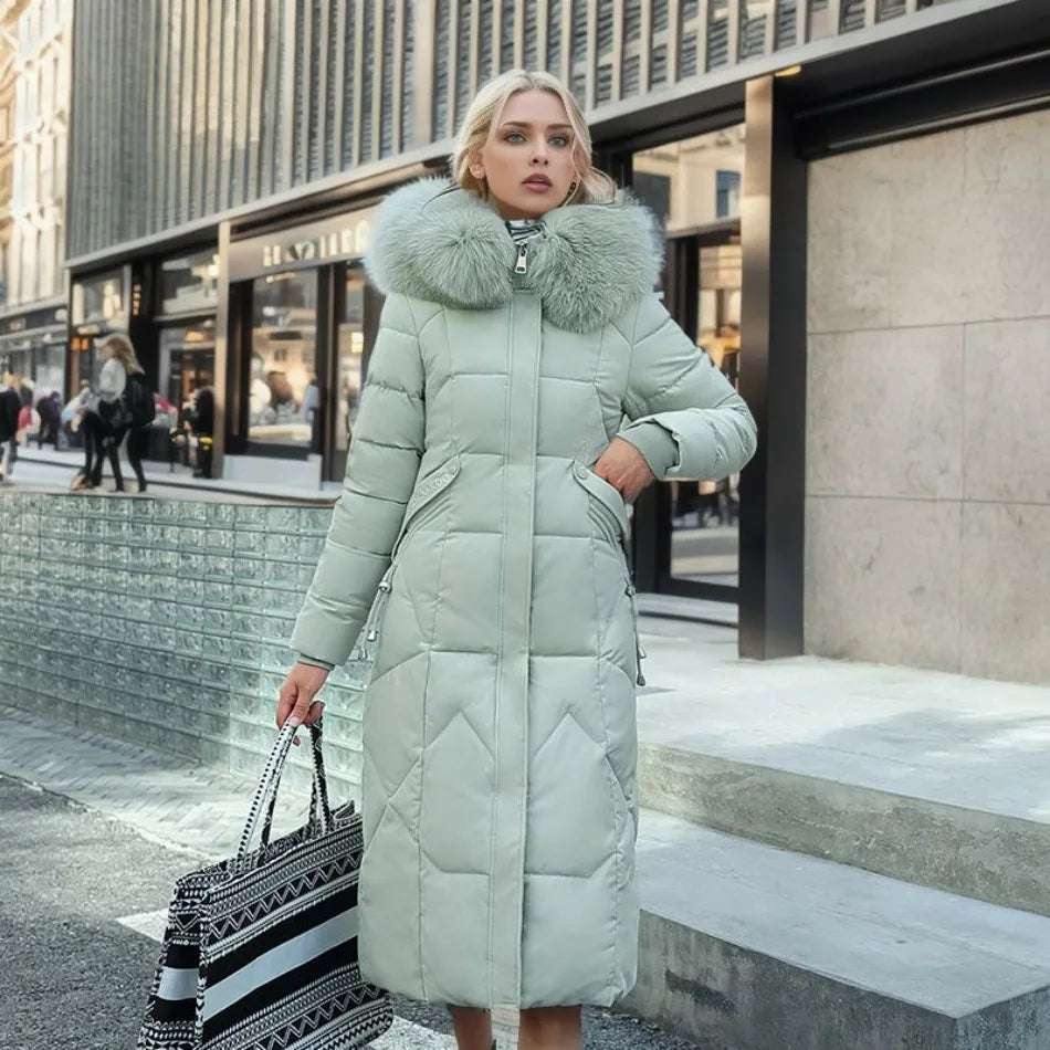 Women’s Quilted Winter Coat with Hood Trim