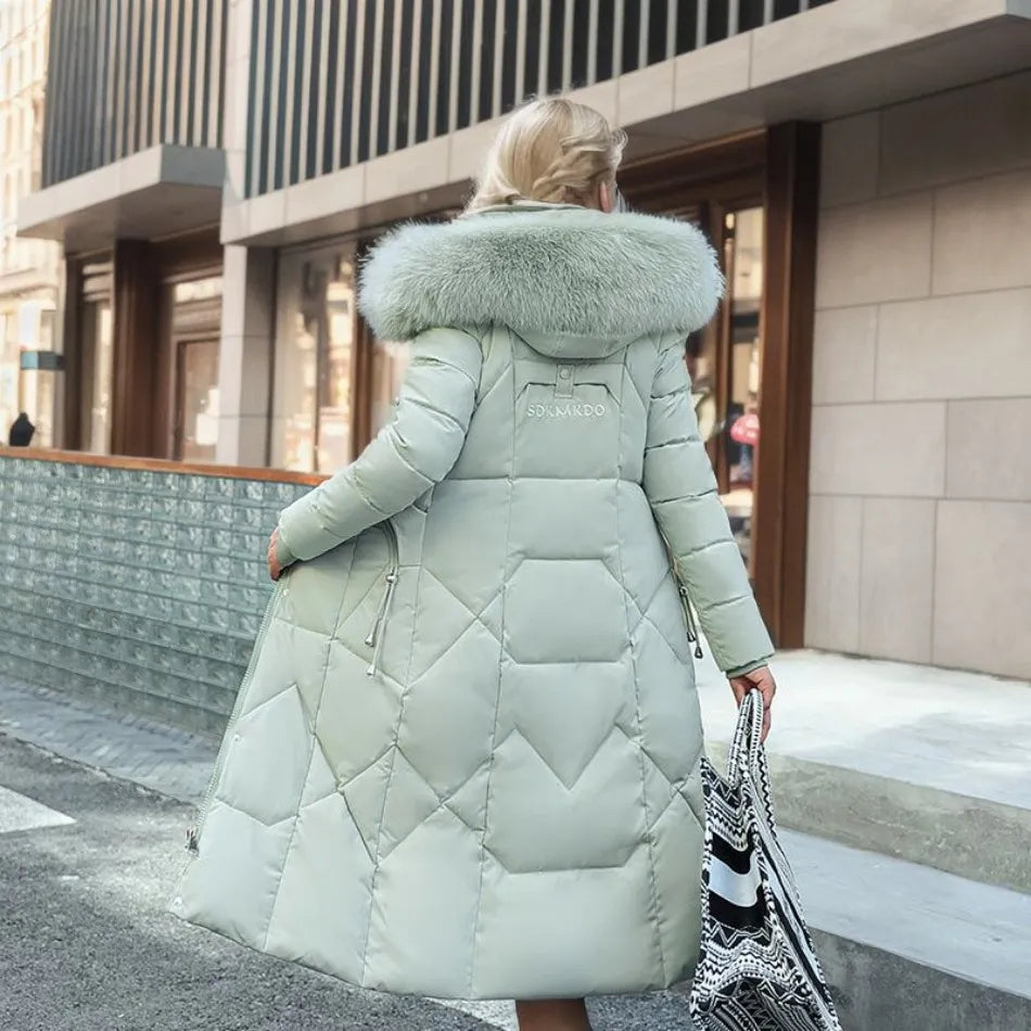 Women’s Quilted Winter Coat with Hood Trim