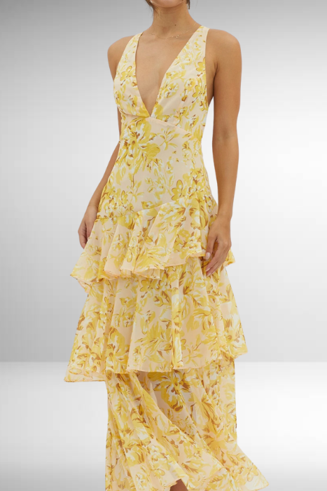 Women's Elegant Seasonal Maxi Summer Dress with Deep V-Neckline