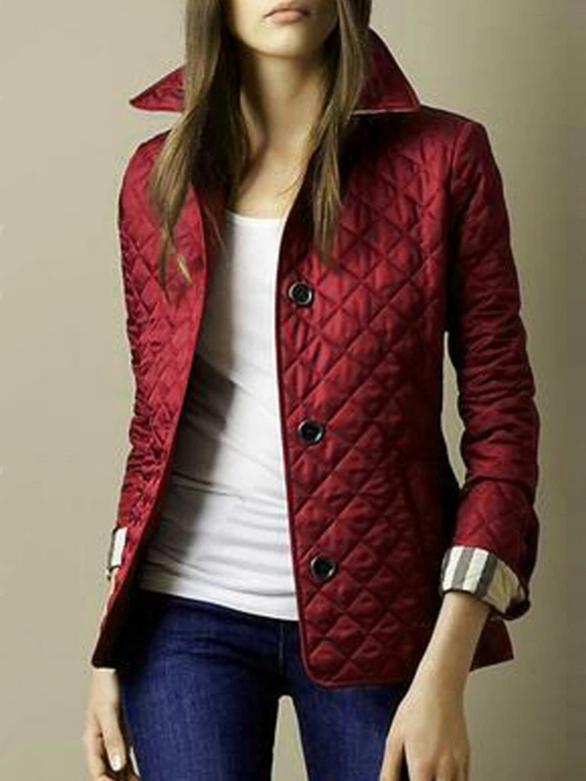 Women's Outer Layer Quilted Turned-Down Collar Jacket