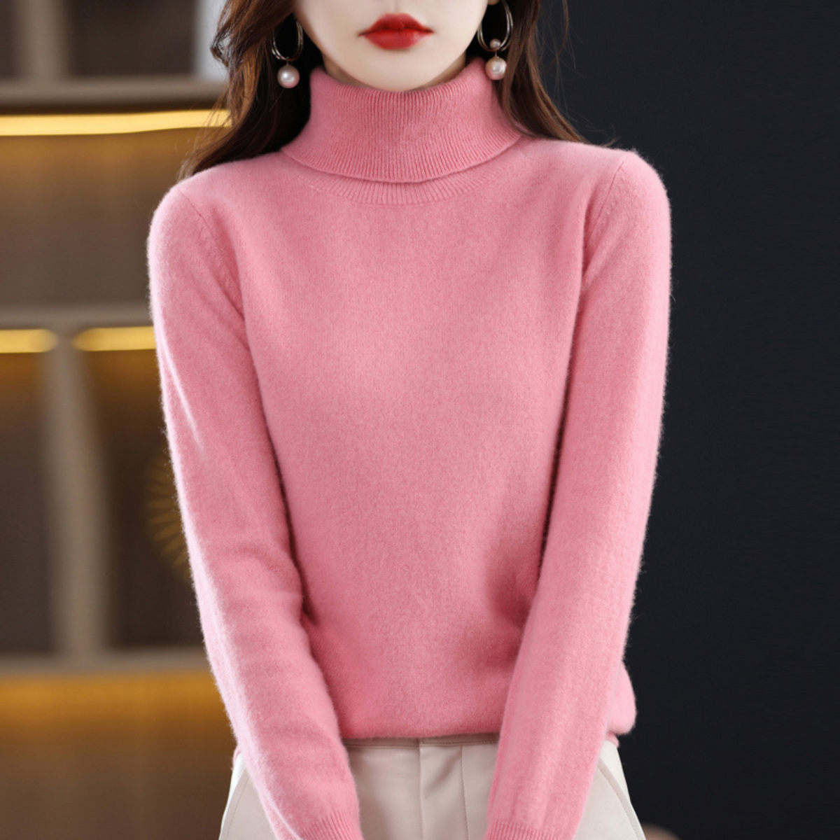 Women's Sophistication Warm Soft Knitted Roll Turtleneck Jumper