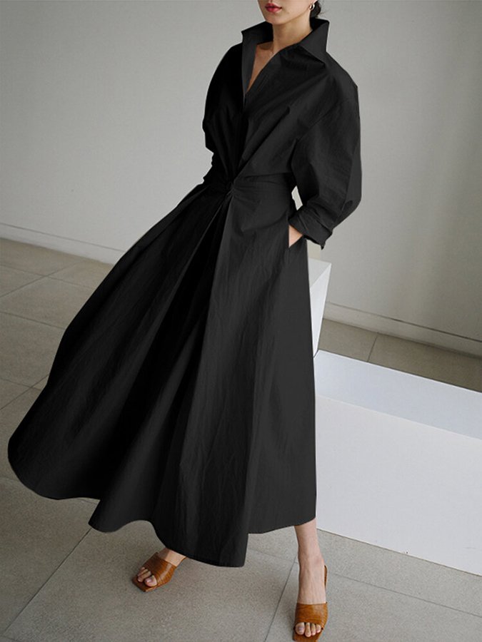 Women's Timeless Chic Leisurely Midi Dress with Button Closure