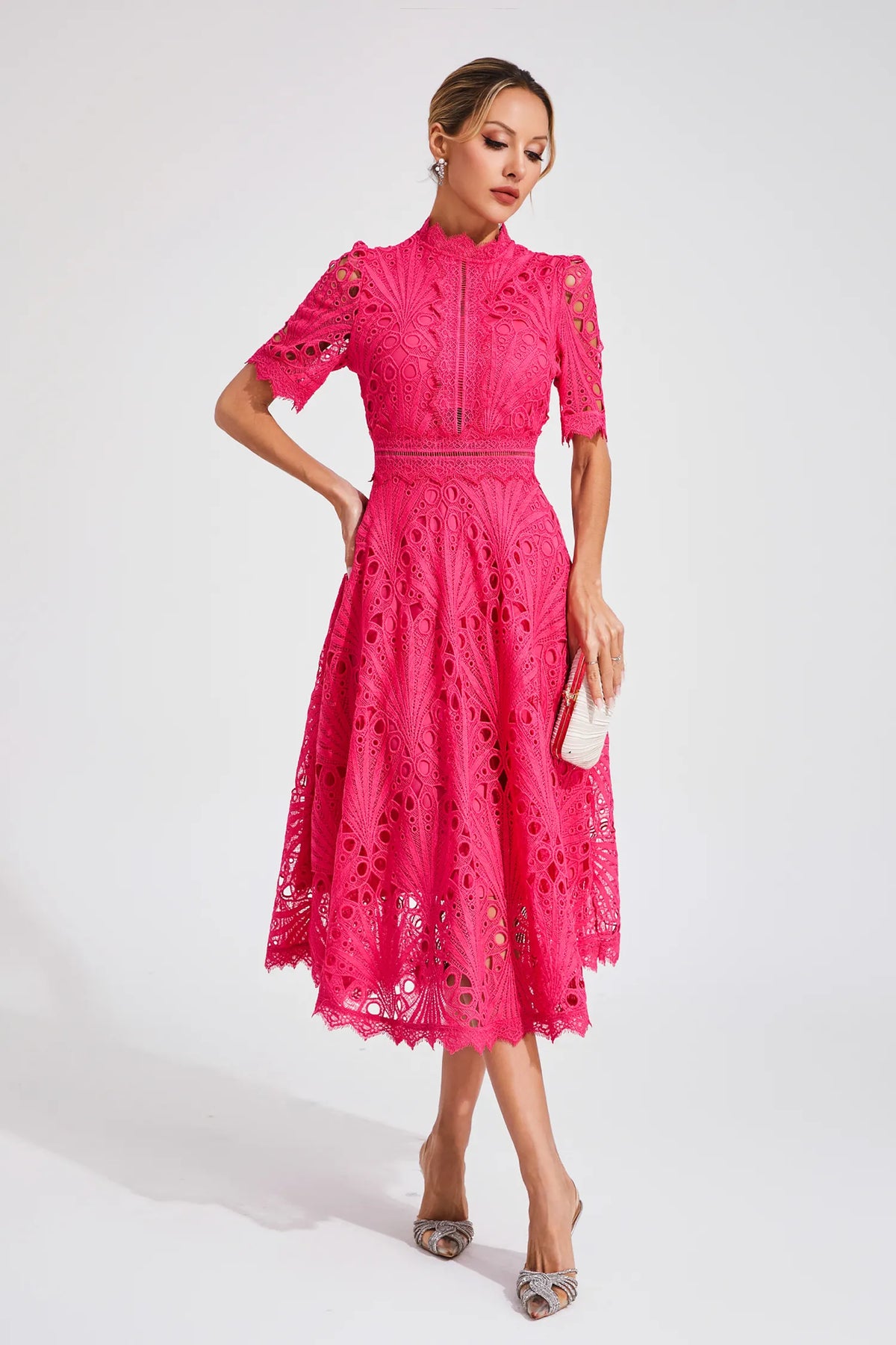 Exquisite Flattering Lace Midi Dress for Women