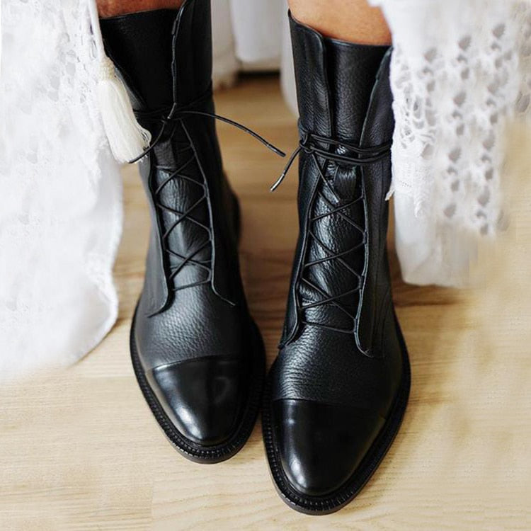 Women's Winter Fashionable Ankle Polish Boots with Lace-Up Closure