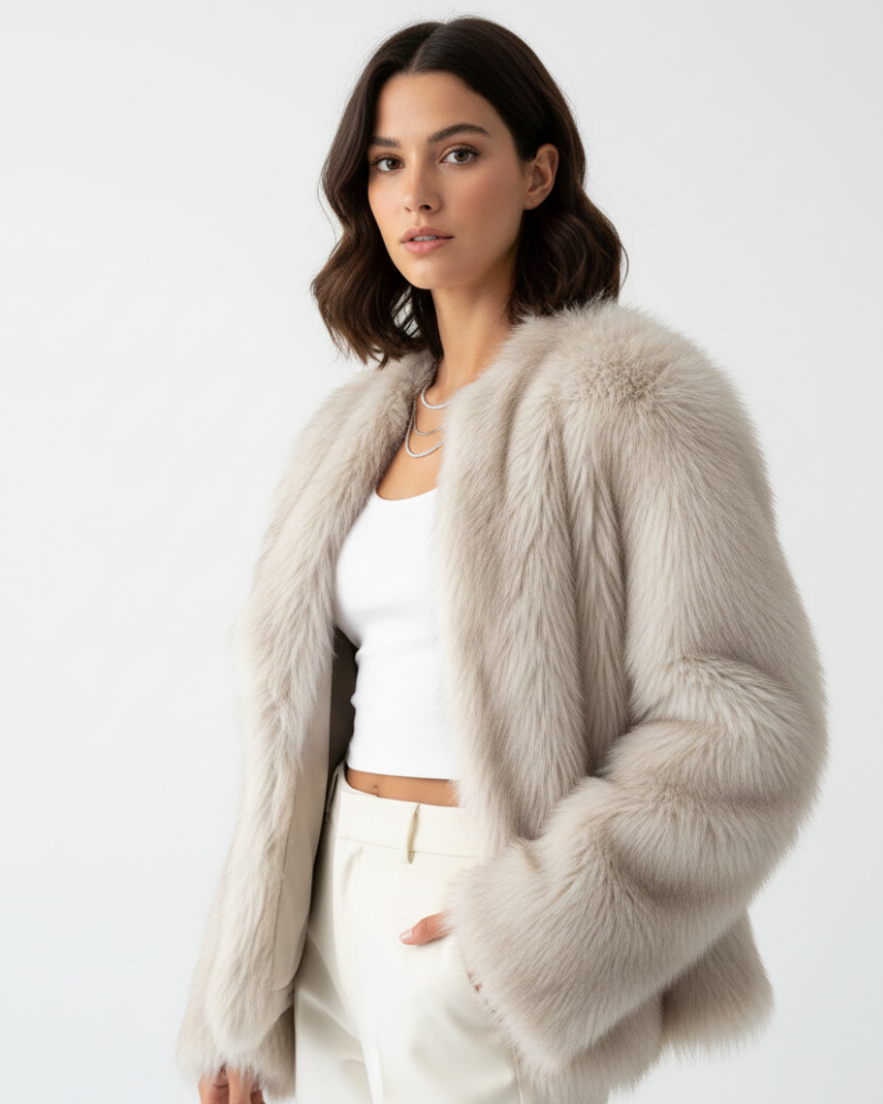 Women's Elegant Fashion Layer Faux Fur Jacket for Winter Season