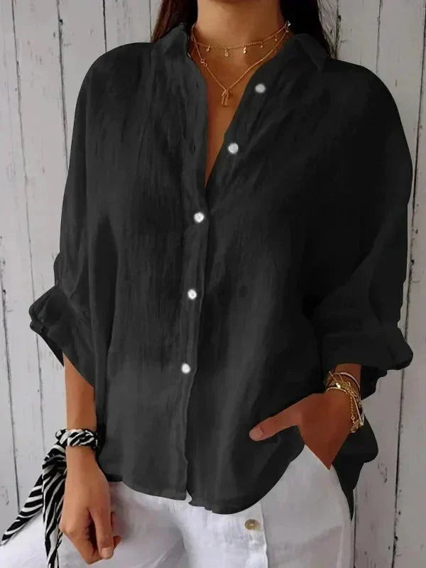 Women's Versatile Summer Relaxed Button Shirt with Adjustable Cuffs