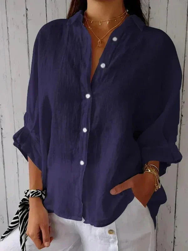 Women's Versatile Summer Relaxed Button Shirt with Adjustable Cuffs