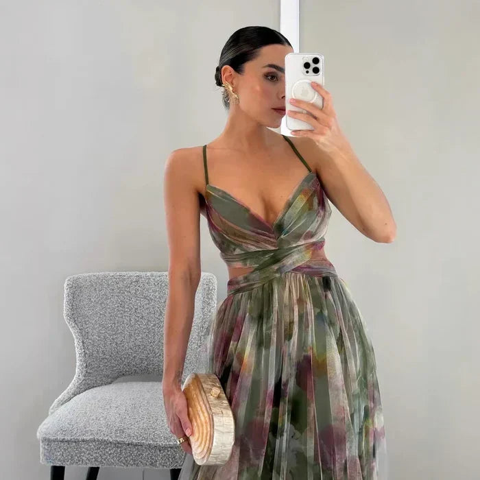 Captivating Elegant Bloom Airy Twist Maxi Party Dress for Women