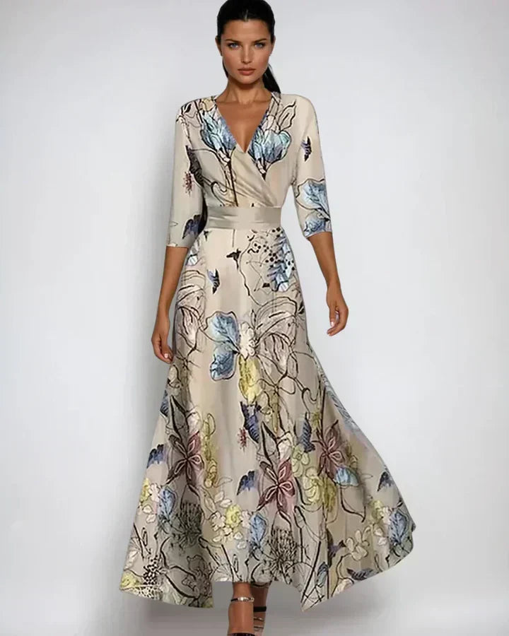 Enchanted Flowing Bloom Subtle Drape Wrap Maxi Dress for Women