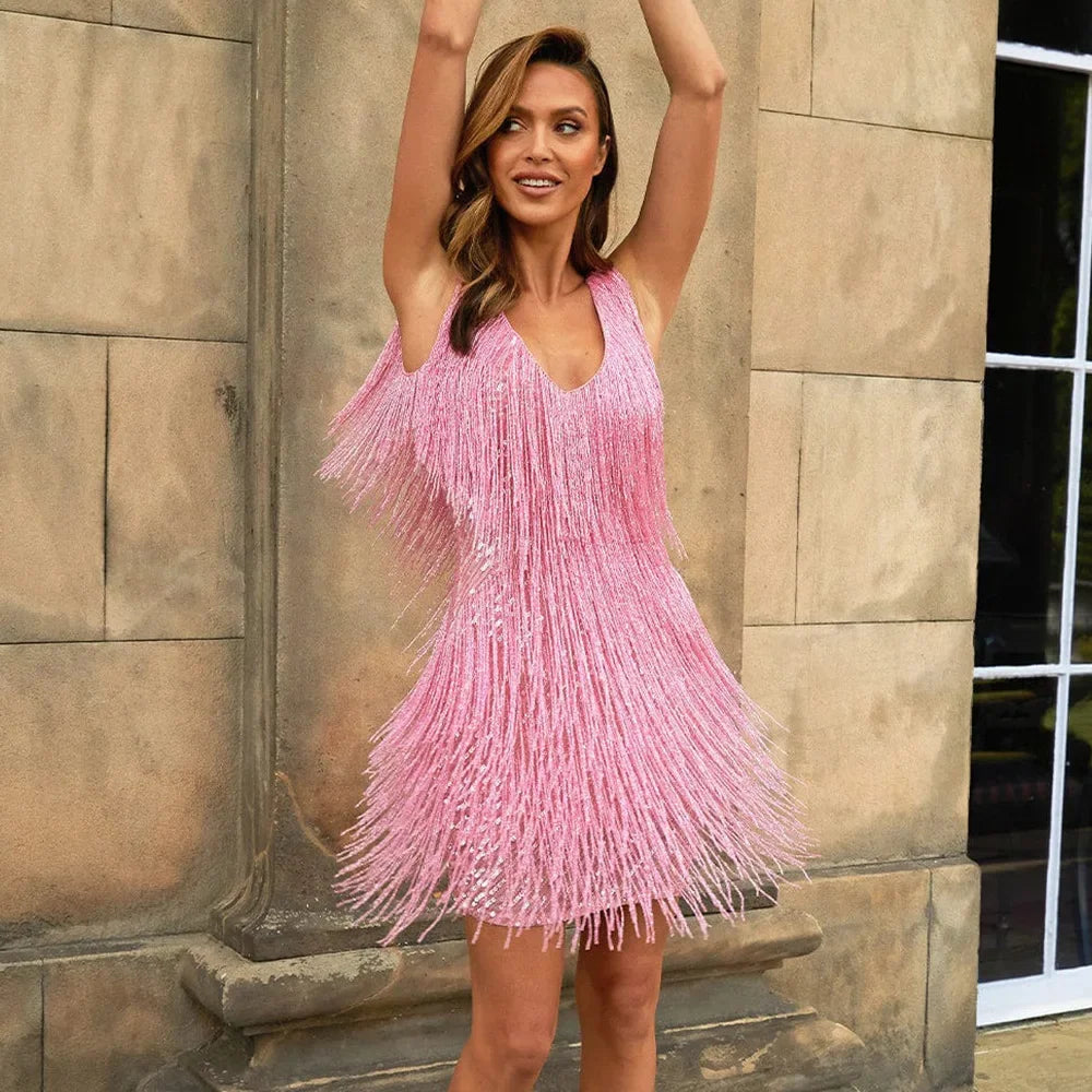 Captivating Sequin Fringe Feathers Cocktail Dress for Women