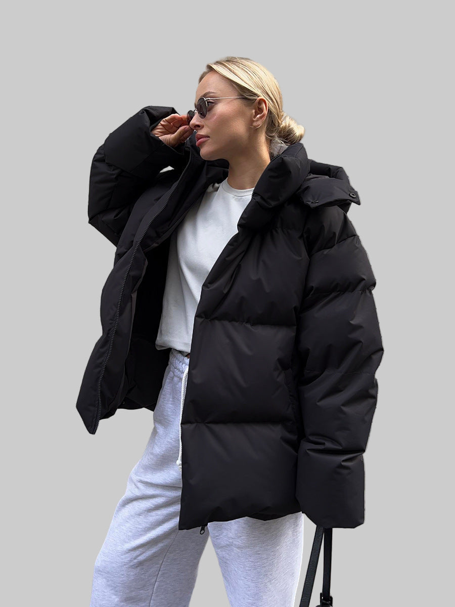 Women’s Long Puffer Coat Quilted Design with Hood and Zip Closure