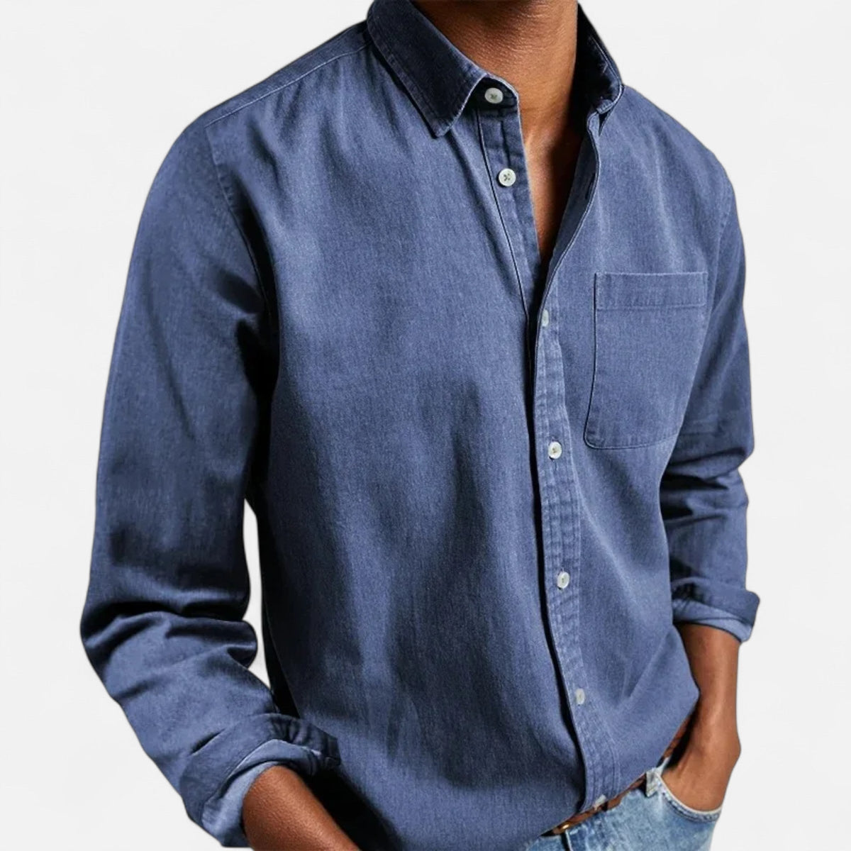 Men’s Versatile Solid Long-Sleeve Business Formal Button Shirt