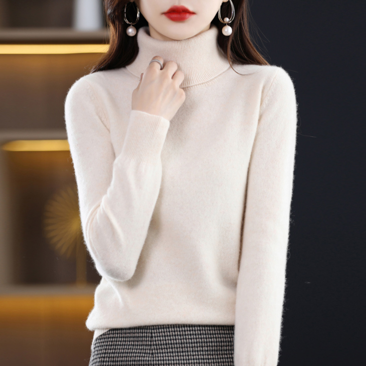 Women's Sophistication Warm Soft Knitted Roll Turtleneck Jumper
