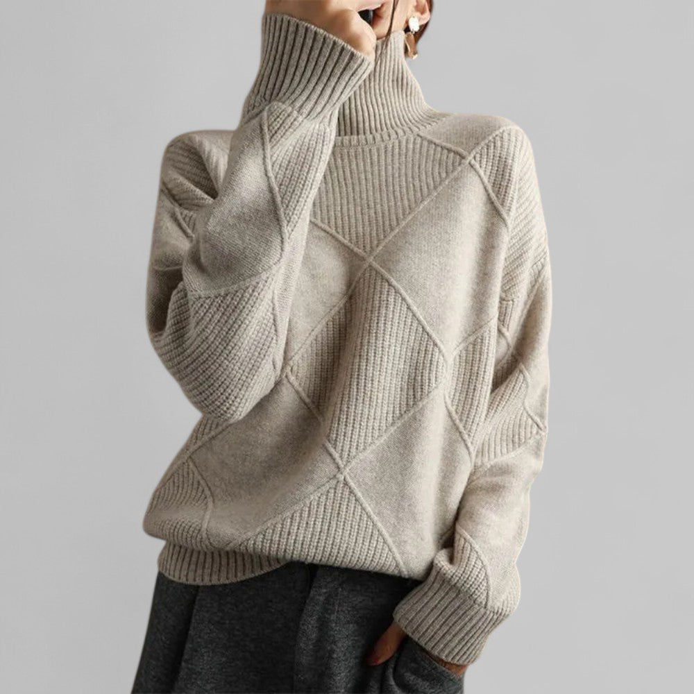 Women’s Cozy Oversized Patterned Winter Turtleneck Jumper