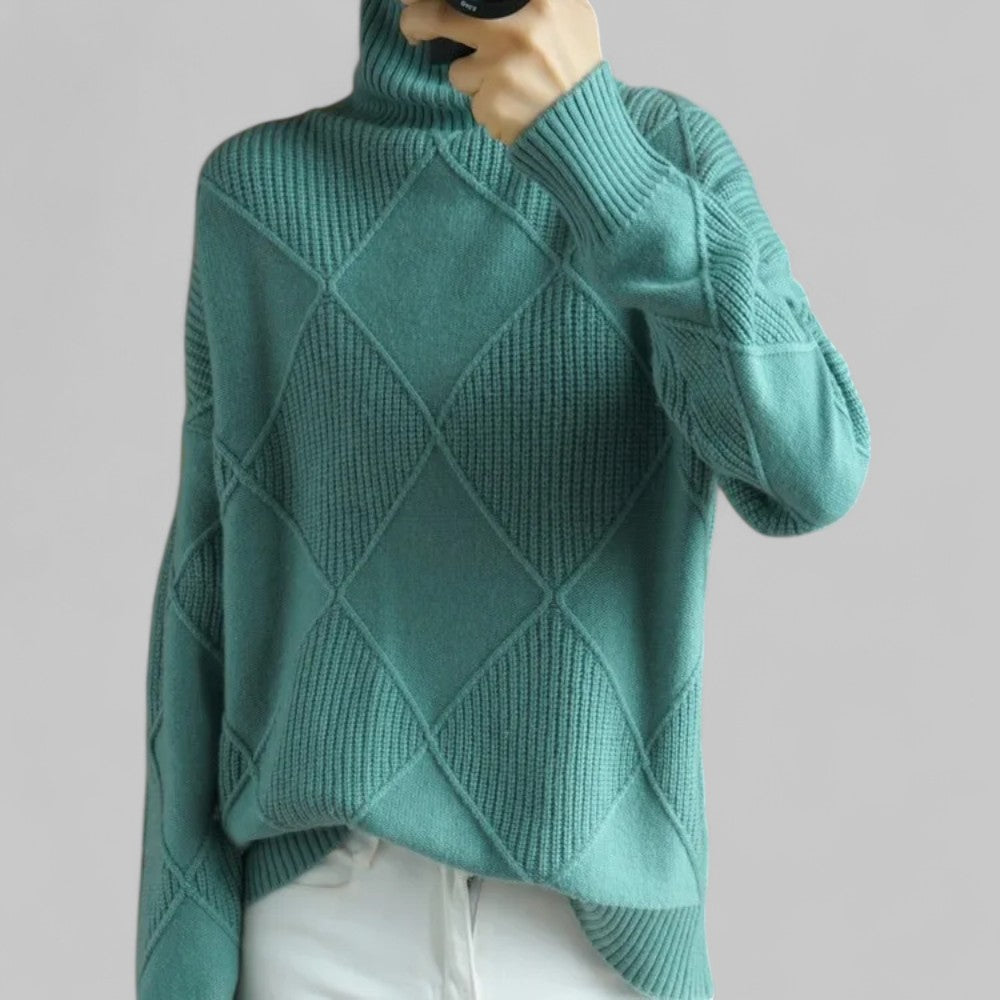 Women’s Cozy Oversized Patterned Winter Turtleneck Jumper