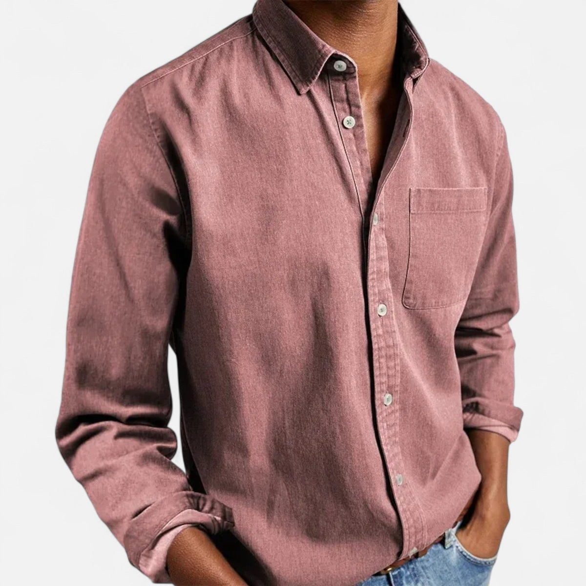 Men’s Versatile Solid Long-Sleeve Business Formal Button Shirt