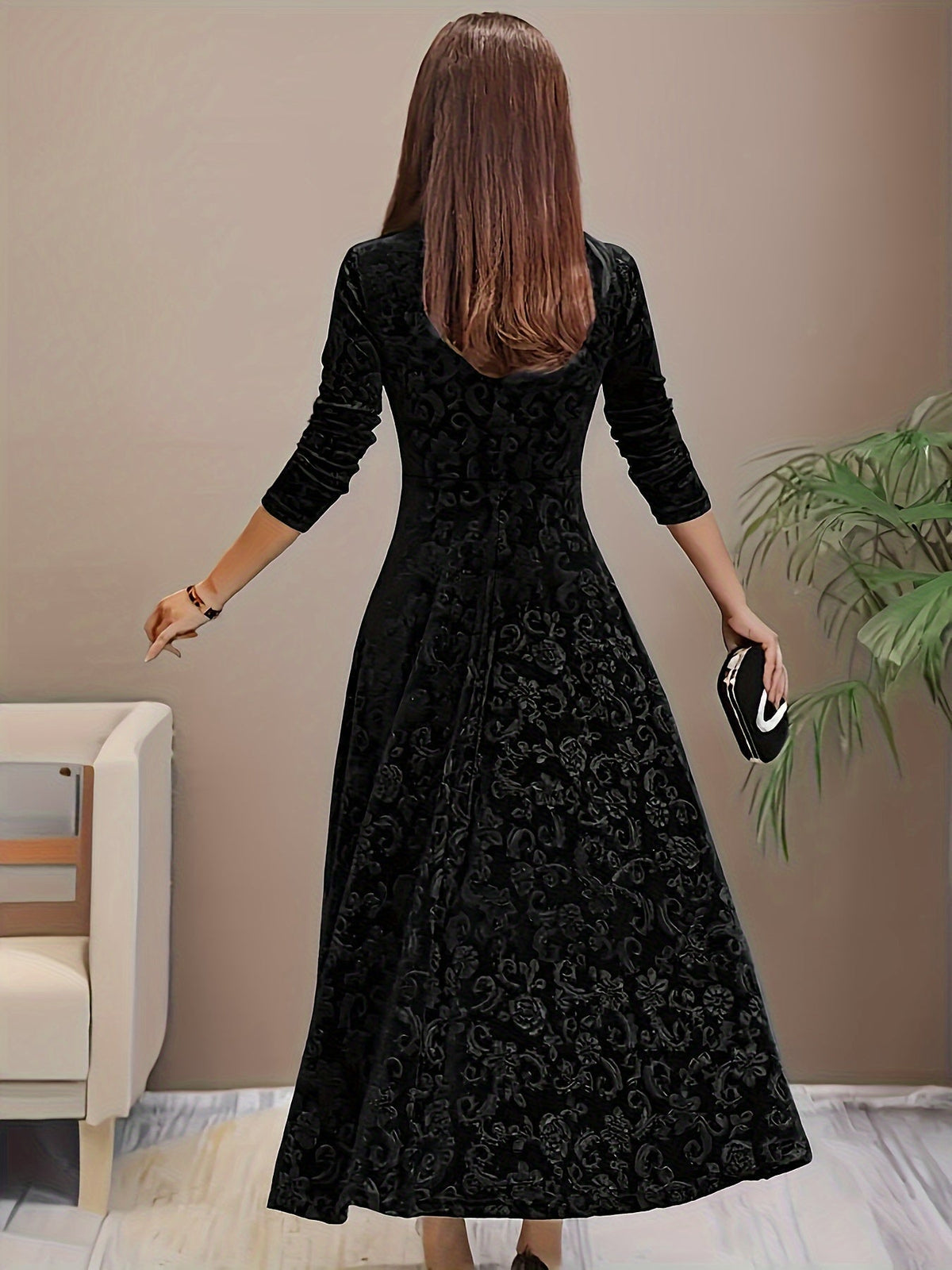 Women’s Elegant Square Neck Evening Dress