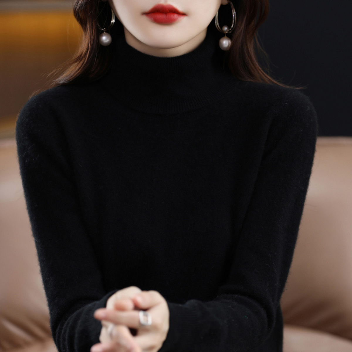 Women's Sophistication Warm Soft Knitted Roll Turtleneck Jumper