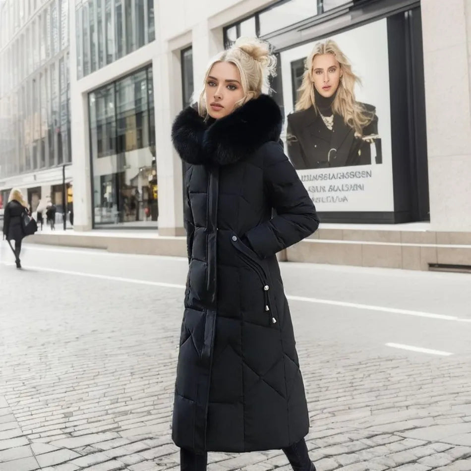 Women’s Quilted Winter Coat with Hood Trim