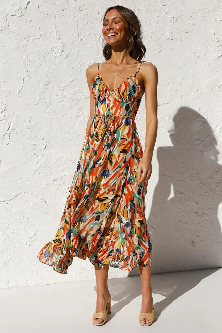 Classic Multicolor Summer Party Wedding Midi Dress for Women