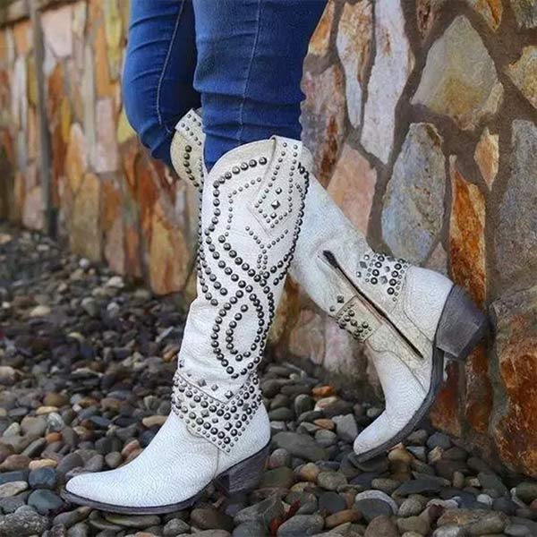 Women's Outdoor Easy Wear Edgy Knee High Boots with Thick Heel and Side Zipper