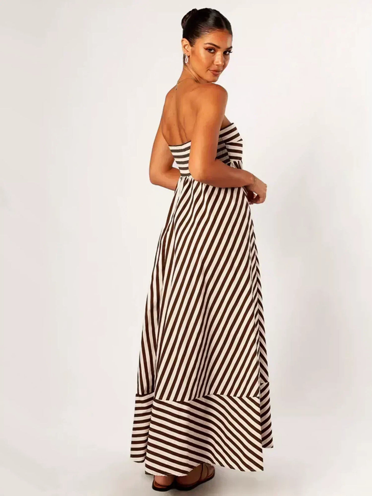 Elegant Strapless Diagonal Stripes Maxi Dress for Women