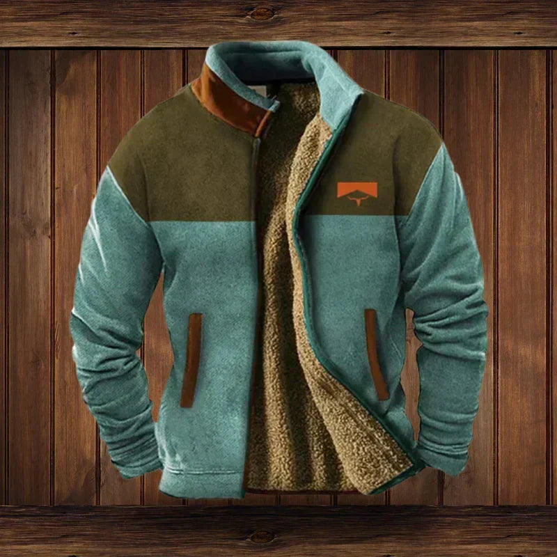 Winter Men's Casual Ethnic Western-Style Jacket with Fleece Lining for Outdoor Outings