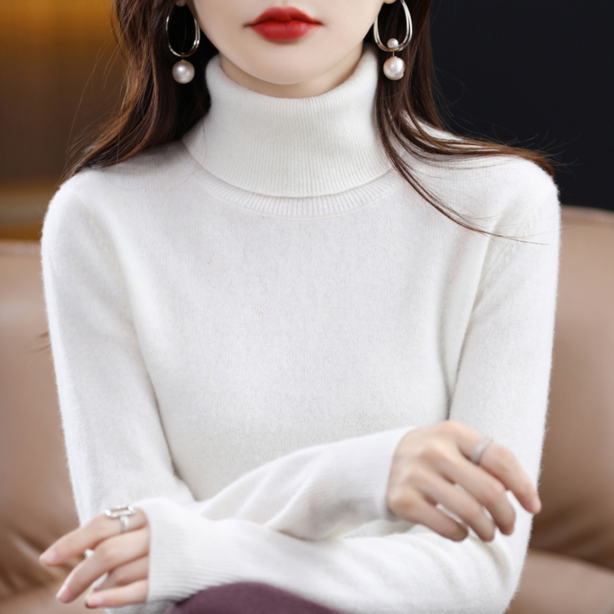 Women's Sophistication Warm Soft Knitted Roll Turtleneck Jumper