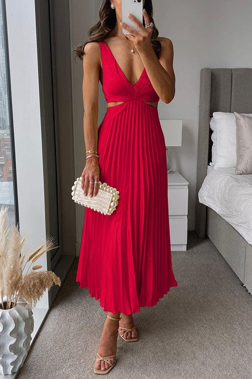 Women's Exquisite Flowing Pleated Midi Party Evening Dress