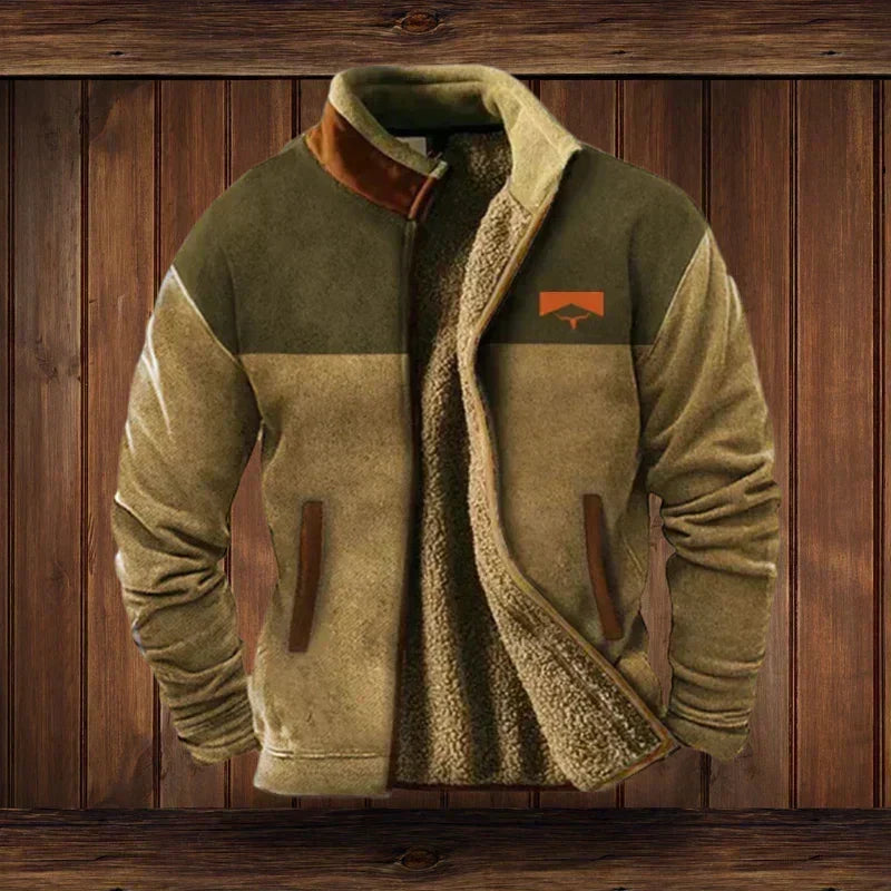 Winter Men's Casual Ethnic Western-Style Jacket with Fleece Lining for Outdoor Outings