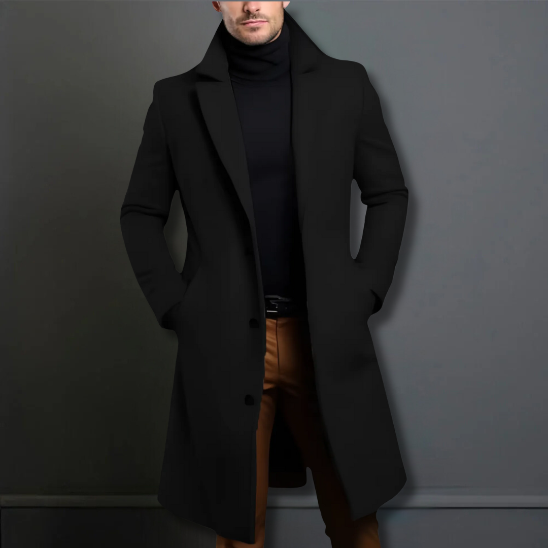 Men’s Classic Formal Long Overcoat with Convenient Pocket
