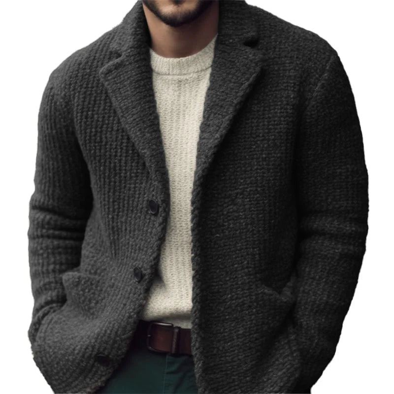 Men's Warm Knitted Cardigan with Elegant Button Fastening