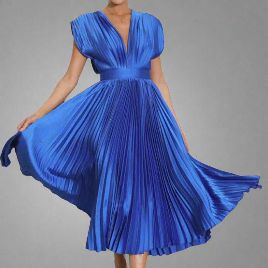 Women's Glamour Pleated Evening Wedding Stunning Formal Midi Dress