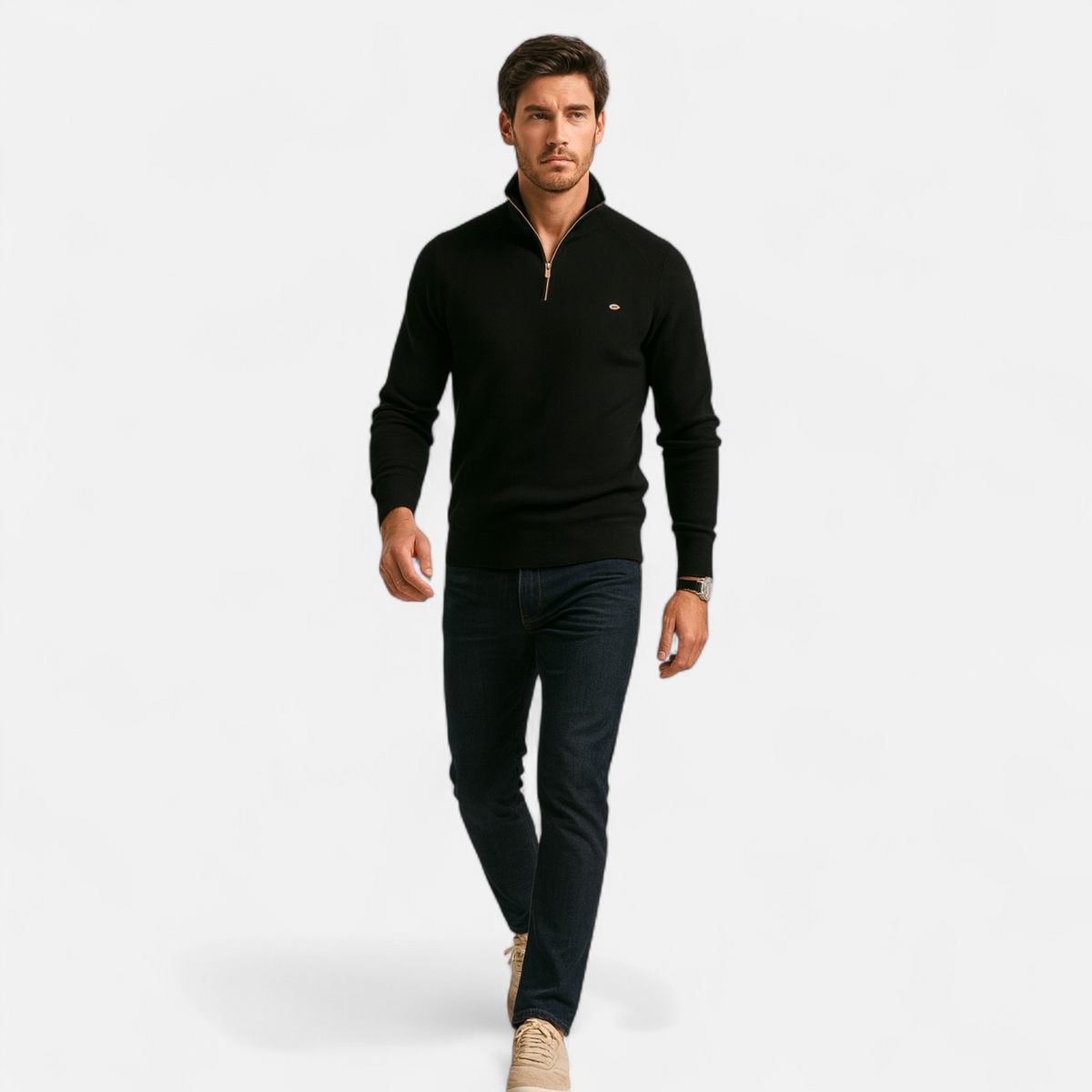 Men’s Timeless Knitted Layered Half-Zip Sweater for Cooler Months