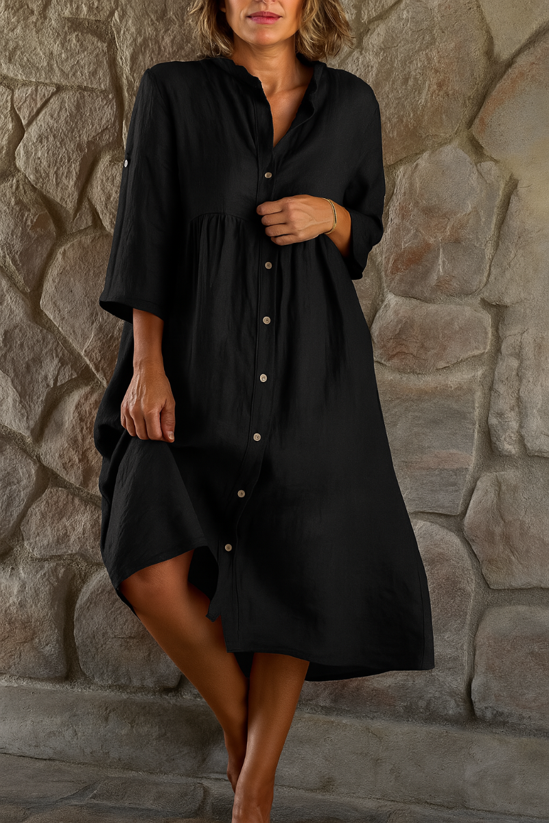 Versatile Relaxed Cotton Linen Shirt Dress for Women