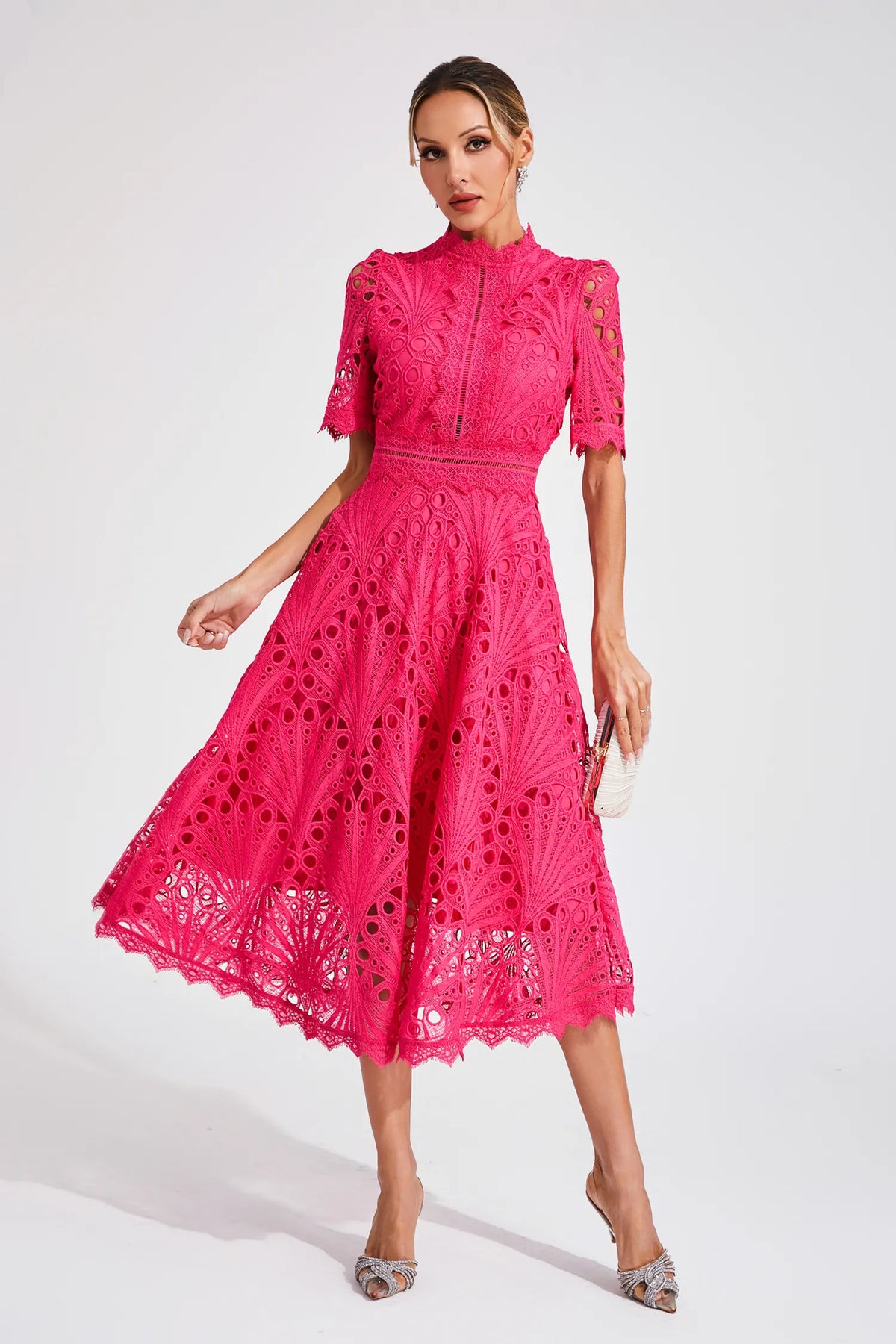 Exquisite Flattering Lace Midi Dress for Women