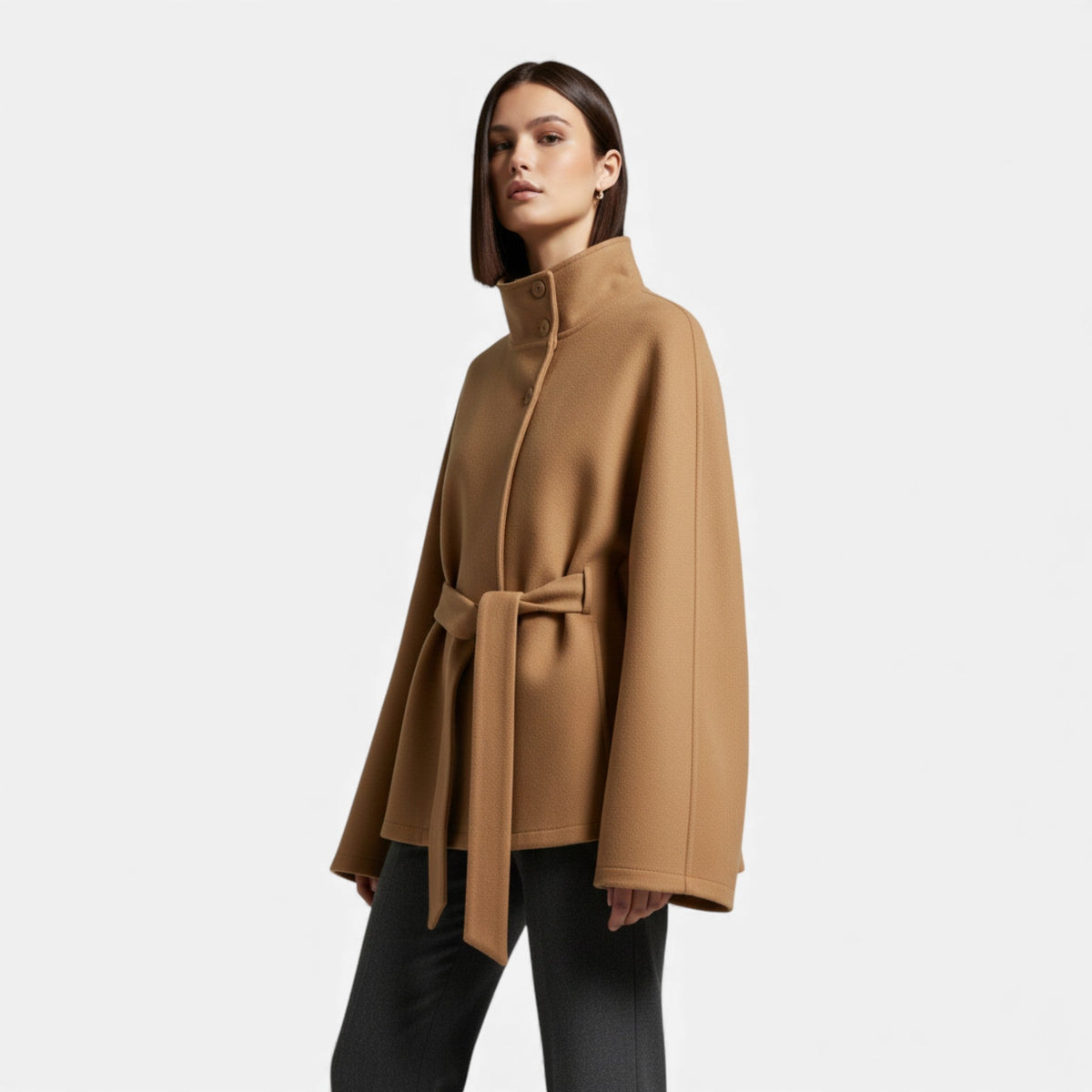 Women’s Exquisite Belted Fashion Cape Coat for Winter and Autumn