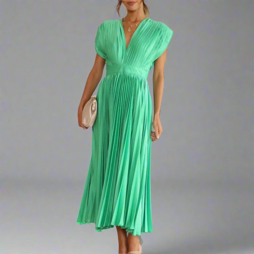 Women's Glamour Pleated Evening Wedding Stunning Formal Midi Dress