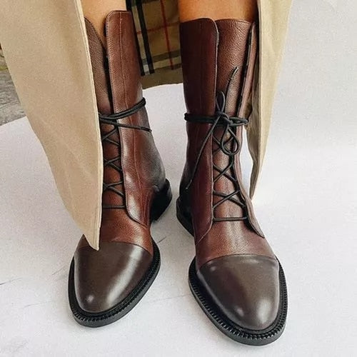 Women's Winter Fashionable Ankle Polish Boots with Lace-Up Closure