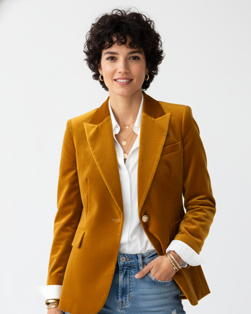 Women's Chic Formal Business Blazer with Elegant Gold Buttons