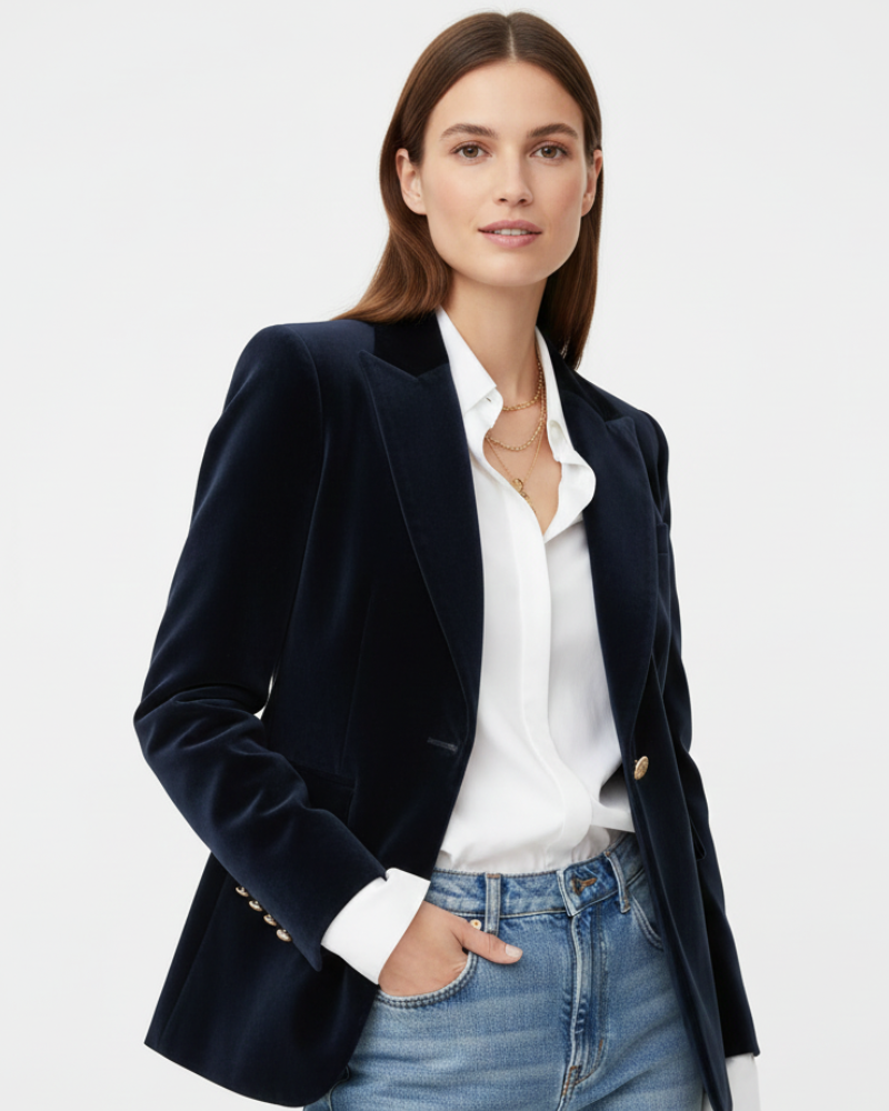 Women's Chic Formal Business Blazer with Elegant Gold Buttons