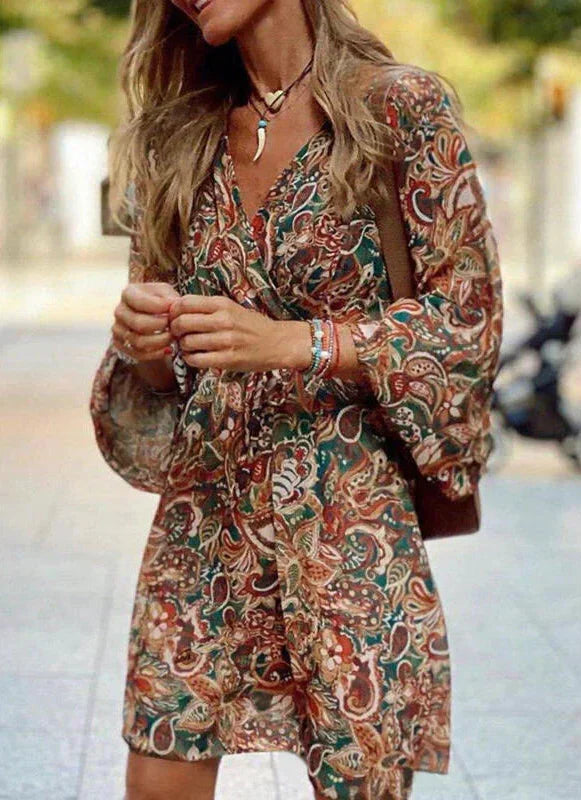 Women's Bohemian Summer Wrap Mini Dress for All Day Comfort