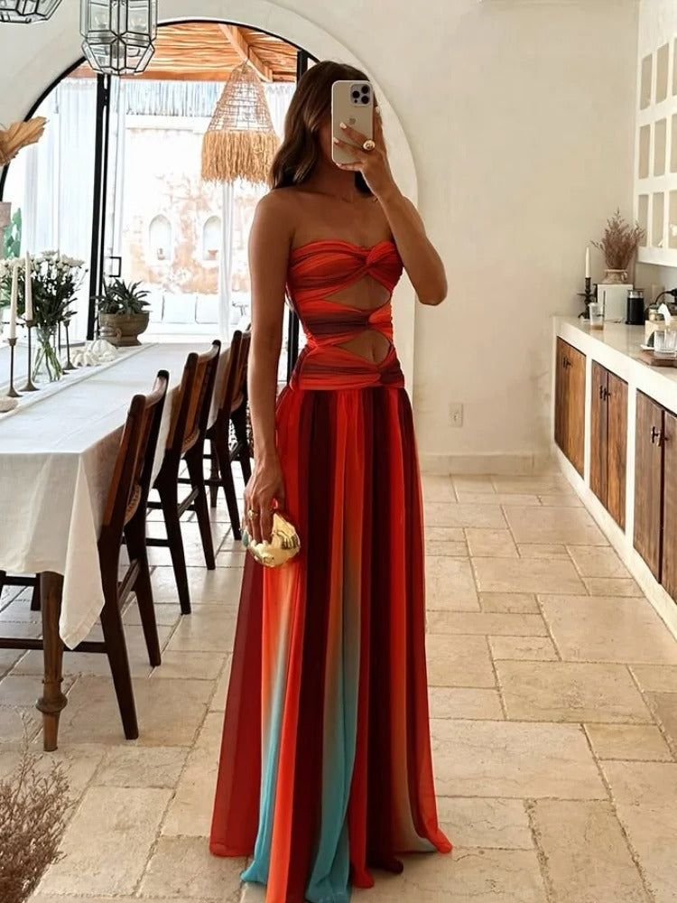 Women's Breezy Strapless Airy Hollow-Out Maxi Dress