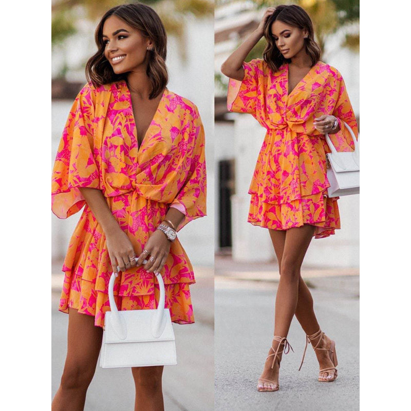 Women's Summer Bohemian-Inspired Twist-Front Mini Dress