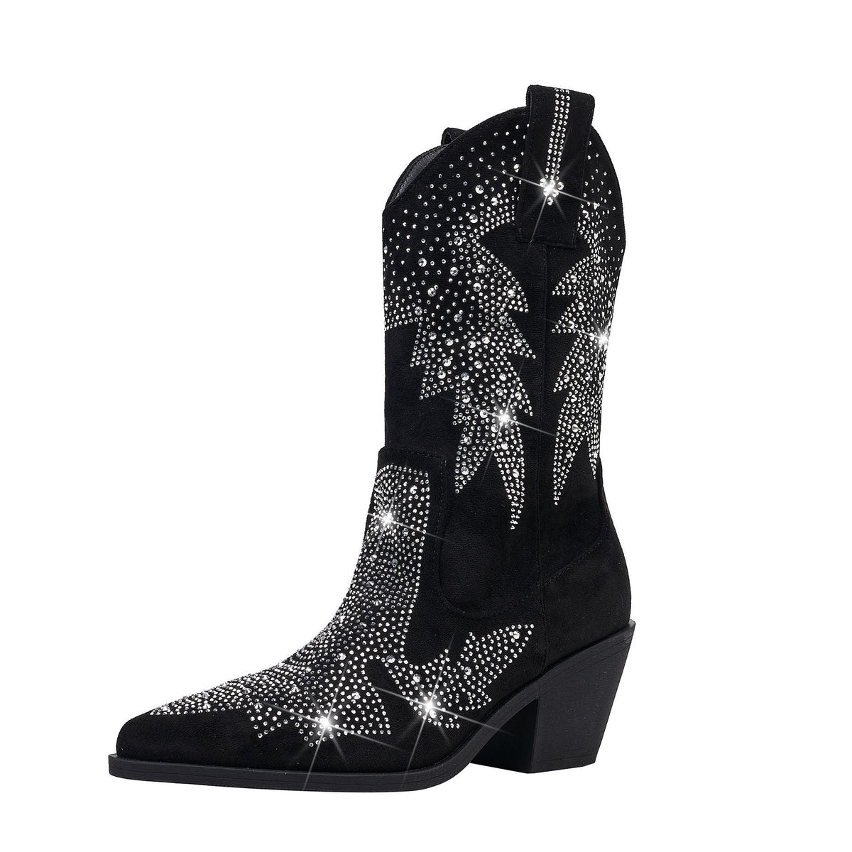 Women's Classic Trendy Rhinestone Mid Calf Cowboy Boots