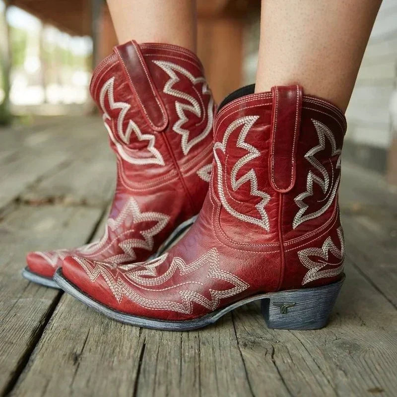 Modern Western Fashion Embroidered Ankle Cowboy Boots for Women