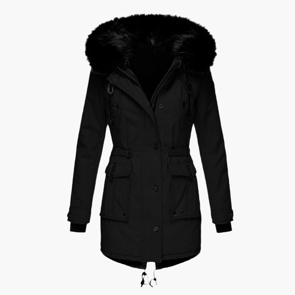 Women’s Warm Hooded Coat Fitted Winter Button Zip Jacket